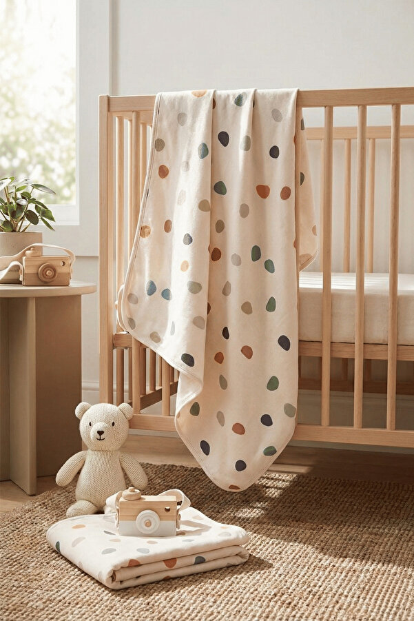 Genel Markalar Puan Baskılı Çift Katlı Penye Yenidoğan ve Çok Amaçlı %100 Pamuklu Bebe Battaniyesi