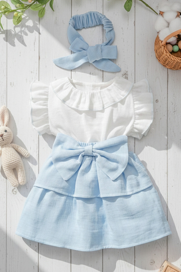 bshood X İpek Atlas Kız Bebek Ve Çocuk Müslin Bandanalı Elbise