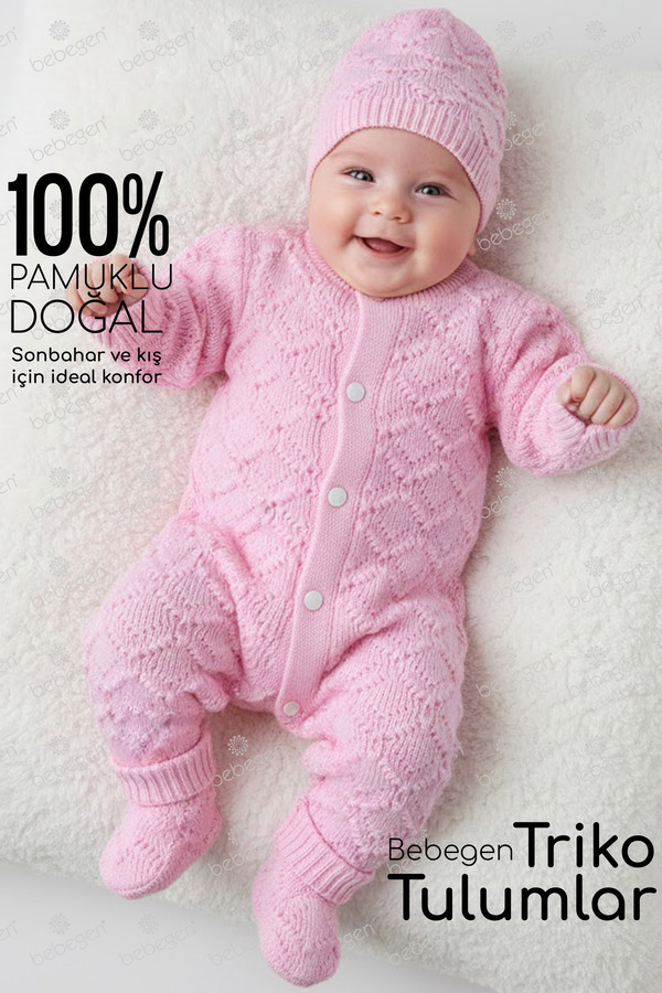 bebegen Pembe , Bereli Triko Kız Bebek Tulumu