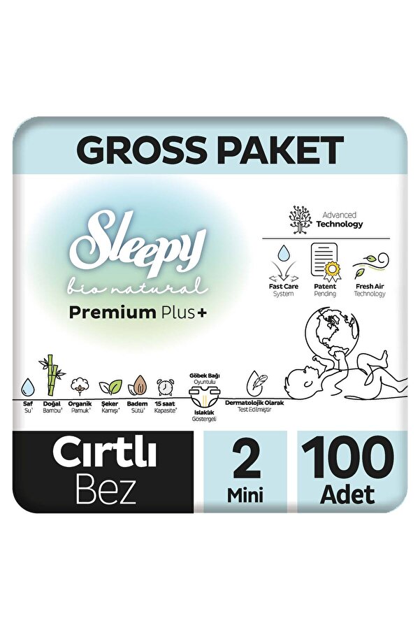 Sleepy Bio Natural Premium Plus Gross Paket Bebek Bezi 2 Numara Mini 100 Adet
