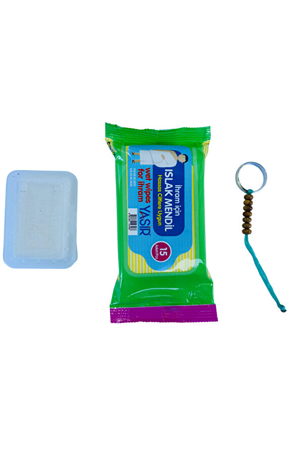 Yasir Hac-Umre Kokusuz İhram Temizlik Seti..15 Adet Kokusuz Islak Mendil, İhram Sabunu, Say Tesbihi..