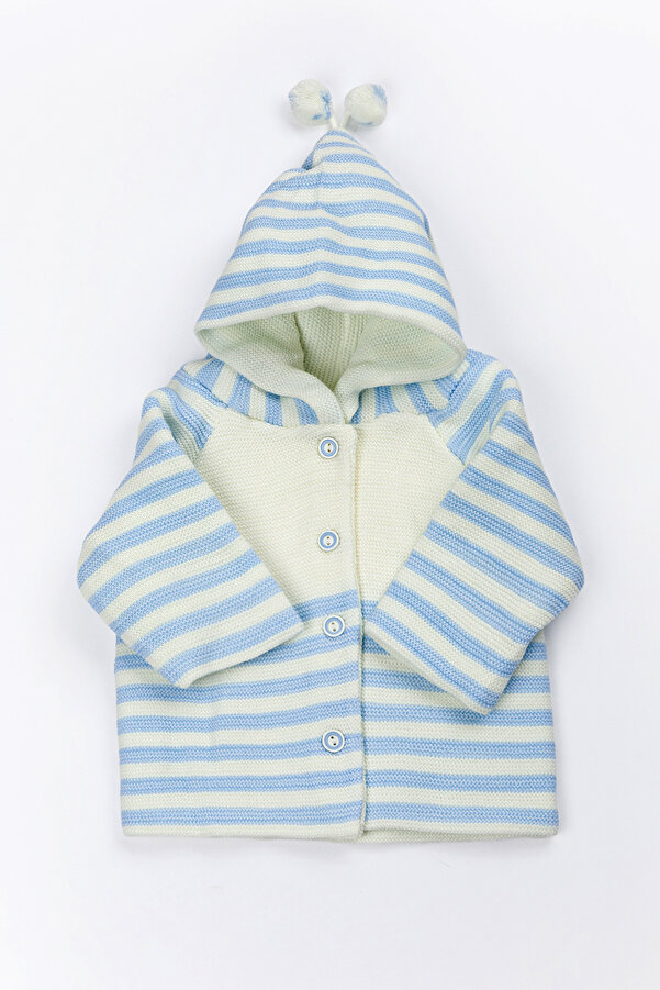 Lui Baby Yenidoğan Kapüşonlu Triko Unisex Ponponlu Bebek Hırka 0/6 Ay