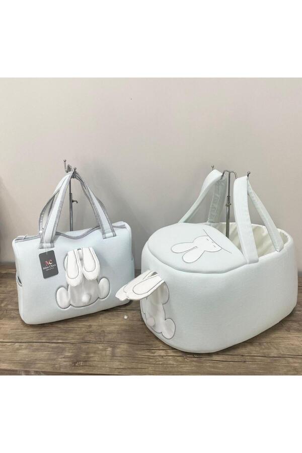 Stork Bundle Tavşan Nakışlı Portbebe ve Anne Bebek Çantası Hastane Çıkışı Bakım Seti