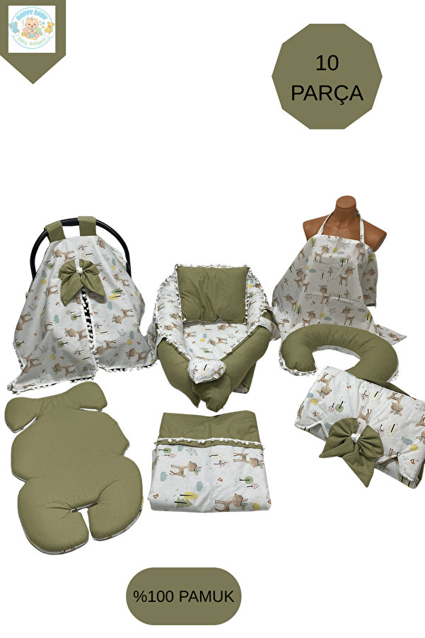 Happy Baby Dikiş Atölyesi 10’lu Babynest Puset Örtüsü Alt Açma Emzirme Yastığı Emzirme Önlüğü Ana Kucağı