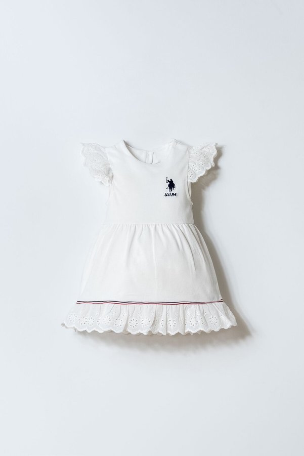 U.S. Polo Assn. Baby Girl Crew Neck Embroidered Summer Regular Fit White Dress Usb2962-C-V3