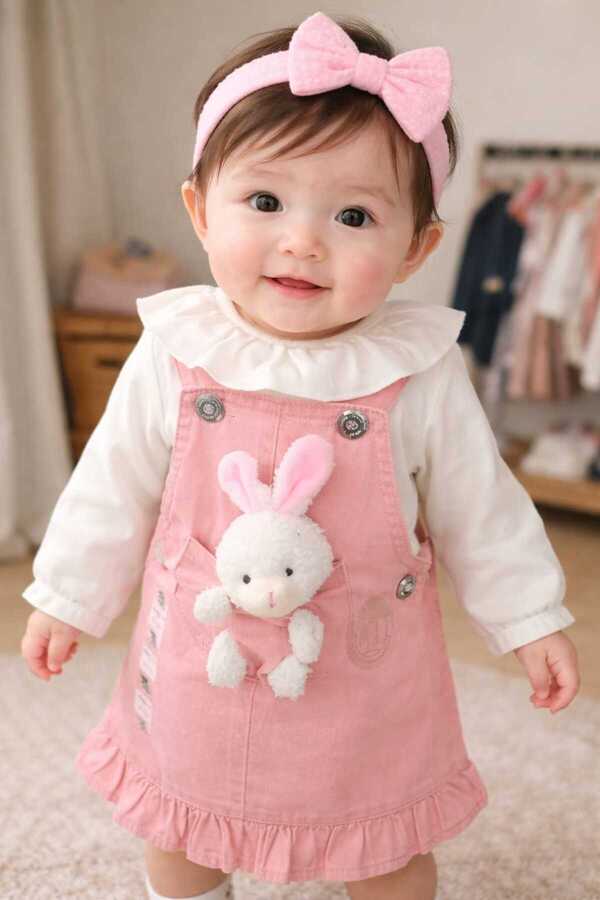 CROCODAYS Kız Çocuk Kot (JEANS) Tavşan Oyuncaklı Badili Jile Takımı (6/9/12/18) Ay