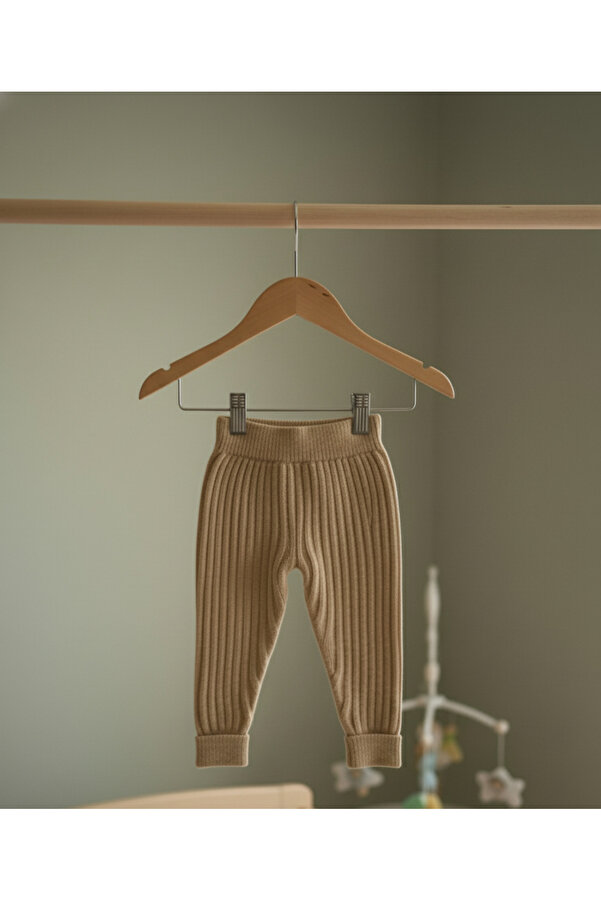 Nimini Kids Esnek, Yumuşak, Beli Lastikli, Paça Detaylı Kalın Triko Unisex Bebek Tayt (0-3 yaş)