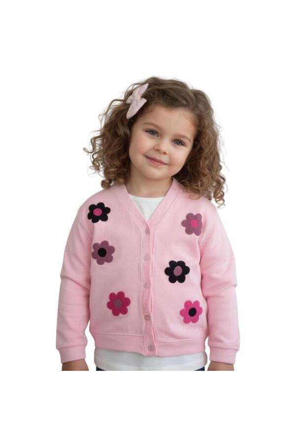 Ercahome tekstil Pembe merserize çiçekli kız çocuk hırka