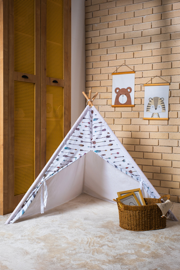 homy textiles Ahşap Çocuk Kızılderili Oyun Çadırı, Ev İçi ve Bahçe Kullanımına Uygun Oyun Evi