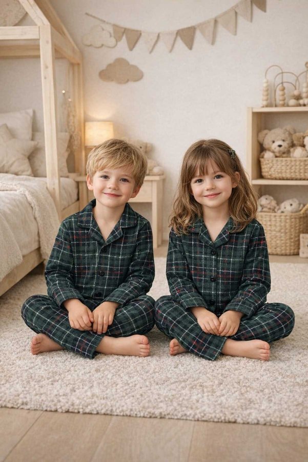 zahider Unisex cotton buttoned suede pajama set for girls and boys