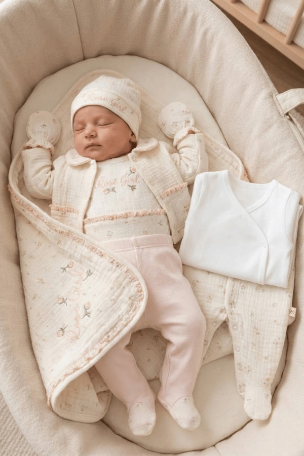 by bubbles Rose Girl Kız Bebek Yenidoğan 10 Parça Kutulu Hastane Çıkış Seti