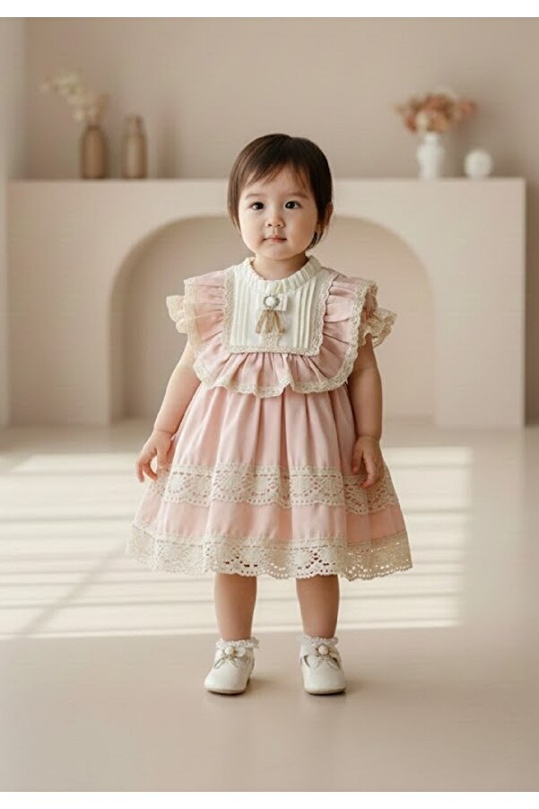 PARK BEBE Kız Bebek Abiye Eski Zaman Elbisesi Toka Aksesuarlı 9-24 Ay