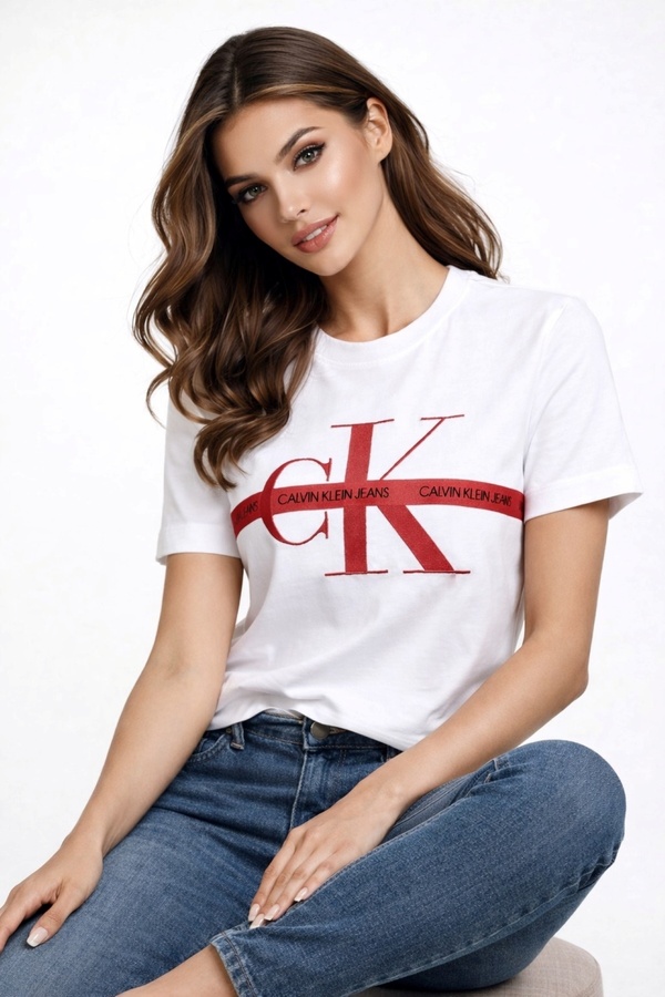 Calvin Klein Women Embroidered Round Neck Pure Cotton T-Shirt