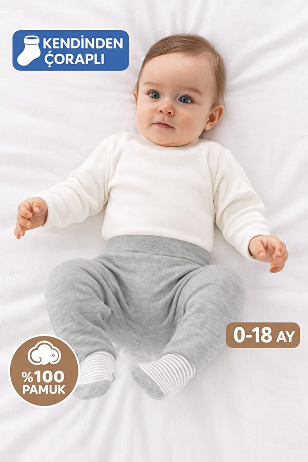 Kindo Baby Bebek Patikli Pantolon , Kendinden Çoraplı Pantolon , Annelerin Favorisi %100 Pamuk Pijama