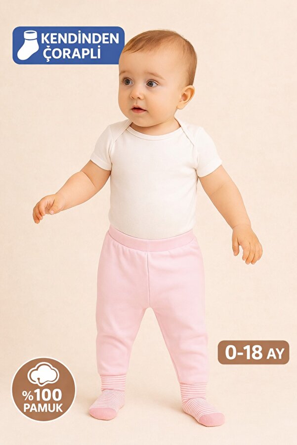 Kindo Baby Bebek Patikli Pantolon , Kendinden Çoraplı Pantolon , Annelerin Favorisi %100 Pamuk Pijama