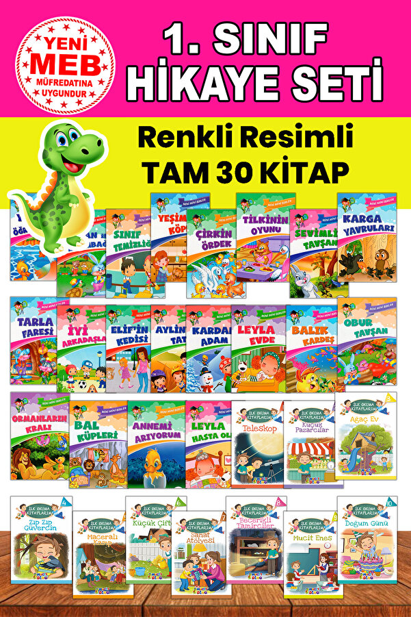 mucit dino 1. Sınıflar İçin Kolay Okunan Renkli Resimli Hikaye Kitabı Seti 30 Kitap