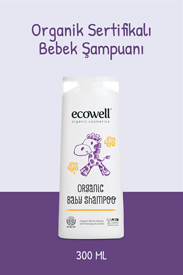 Ecowell Organik Sertifikalı Göz Yakmayan Yenidoğan, Bebek Ve Çocuk Bitkisel Şampuanı, Saç Ve Vücut, 300 ml