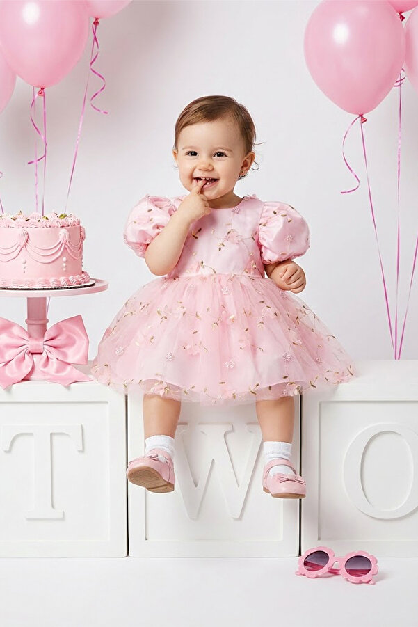 Banamio Flower 3D Çiçek Detaylı Nakışlı Tül Elbise