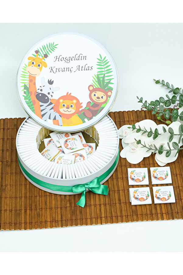 Genel Markalar 50 Adet Isme Özel Safari Temalı Hediyelik Hoşgeldin Erkek Bebek Doğum Çikolatası