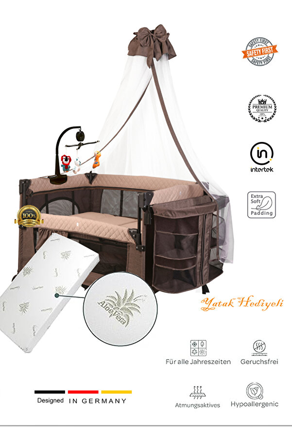 Holmer (YATAK HEDİYELİ) Oyun Parkı/ Anne Yanı/Park Yatak Cibinlikli Dönenceli 70x110cm BEJ