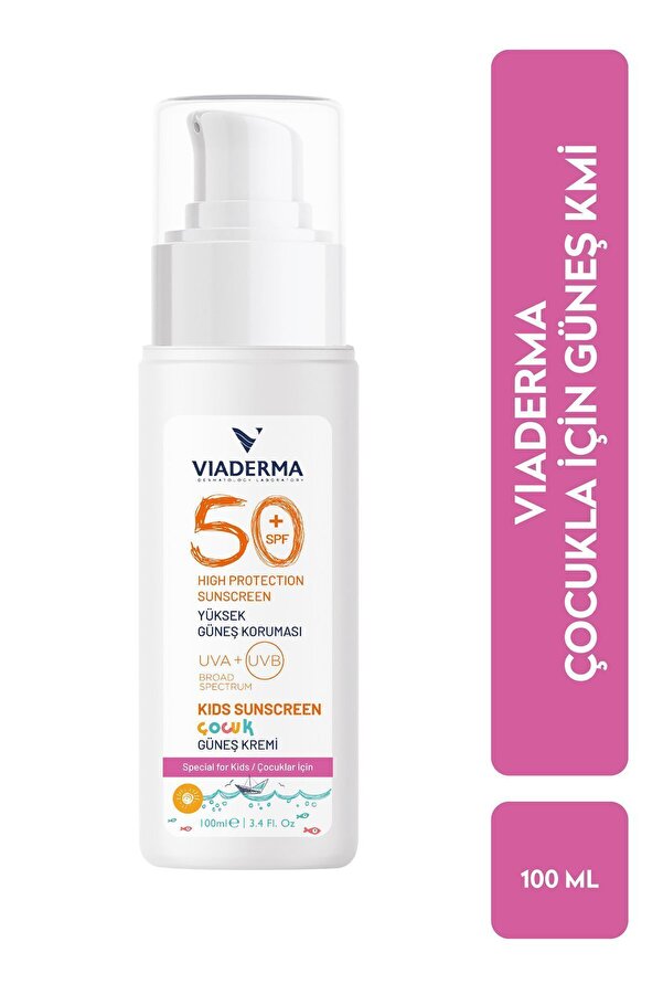 Viaderma SPF 50+ Çocuk Güneş Kremi - Mineral Filtreli, Vitamin E İçerikli, 100 ml