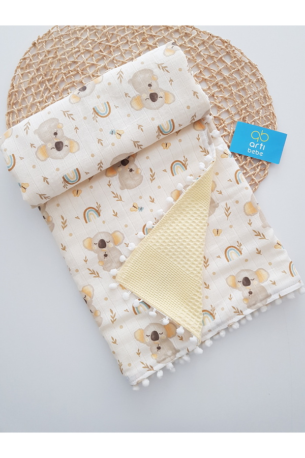 artıbebe Müslin Örtü Battaniye Koala Çift Katlı | %100 Pamuk Müslin Bez | Bebek Kundak, Emzirme Örtüsü