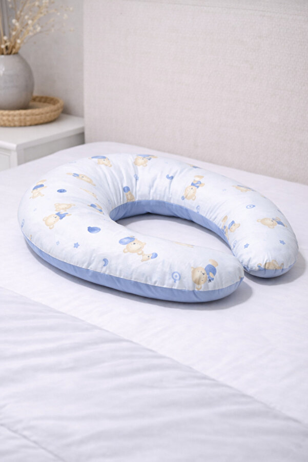 NİSSOFT Çift Taraflı Yıkanabilir Emzirme Yastığı /Bebek Destek Minderi, Hamile Yastığı, %100 Pamuk