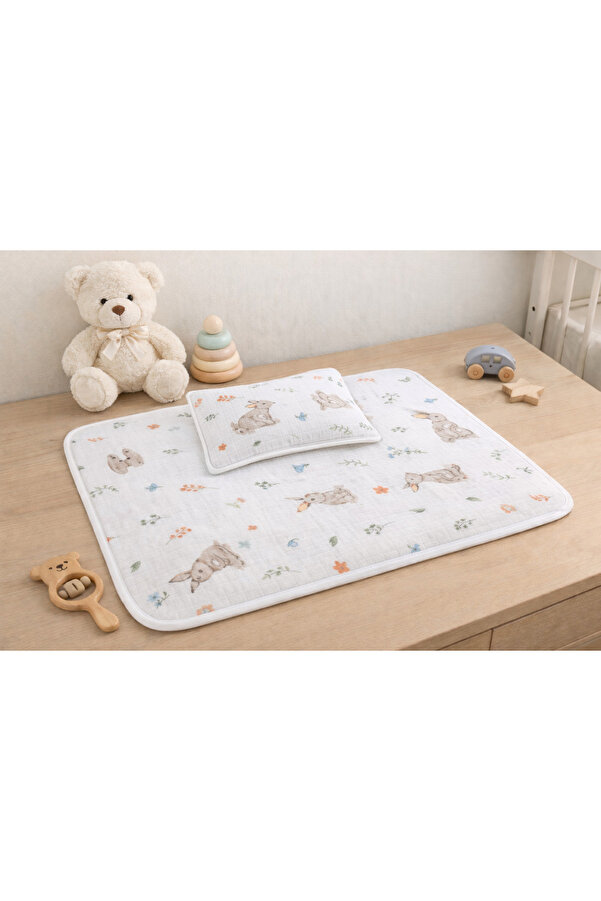 Babycitytr Yastıklı Alt Açma Minderi %100 Pamuk Müslin Bebek Alt Açma Matı Süngerli, Taşınabilir
