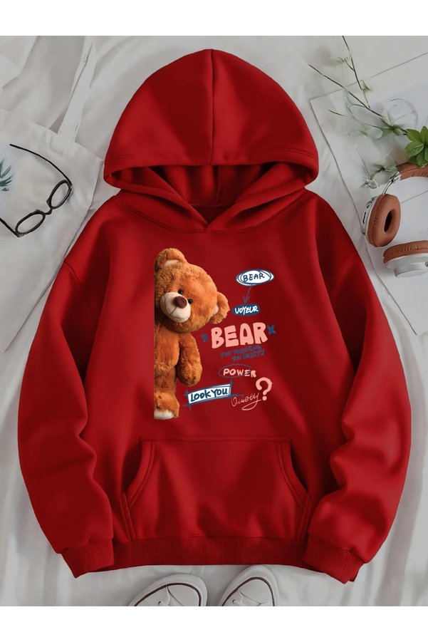 ibibik moda Bear Printed women's/men's unisex Oversized Hooded sweatshirt