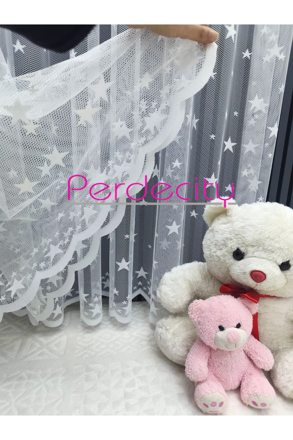 PERDECITY Yıldız Desen Beyaz Renk Çocuk Odası Tül Perdesi 1X2.5 Sık Pile Odanızın Havasını Değiştirecek.