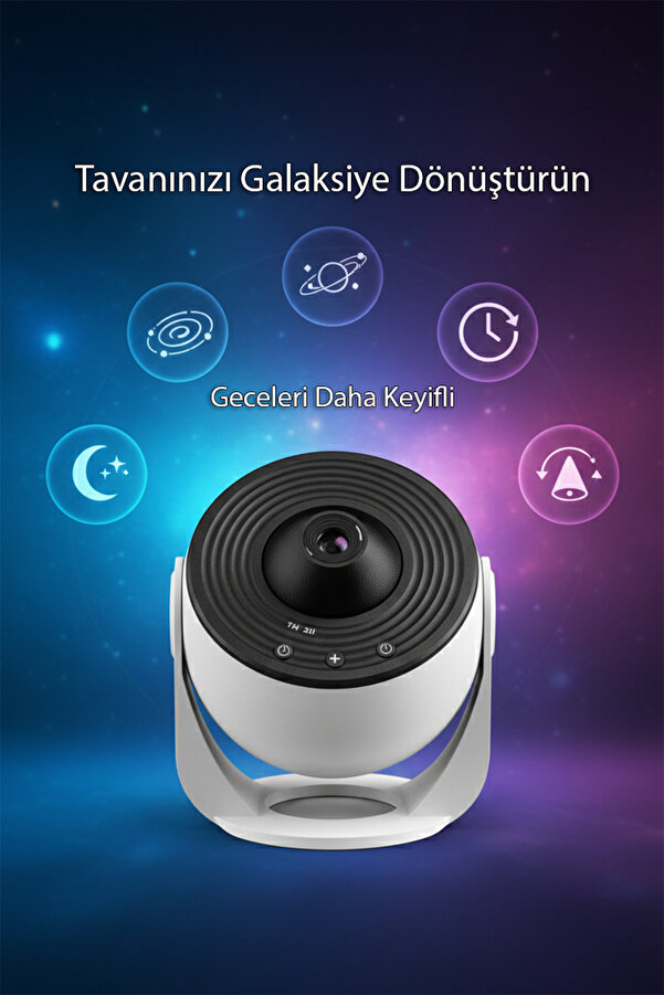 Tekvora Uzay Temalı Gece Tavan Projektörü | 12 Film Diskli | HD Yıldız ve Galaksi Işığı