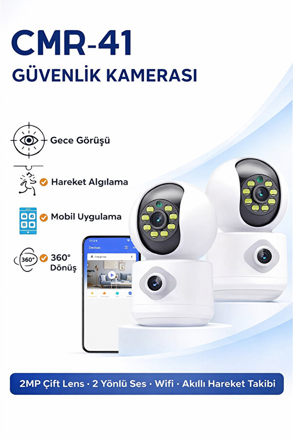 Dimute Shop INT-CMR41 2MP Çift Lens Bebek Kamerası – 2 Yönlü Ses, Mobil Uygulama Destekli Güvenlik Kamerası