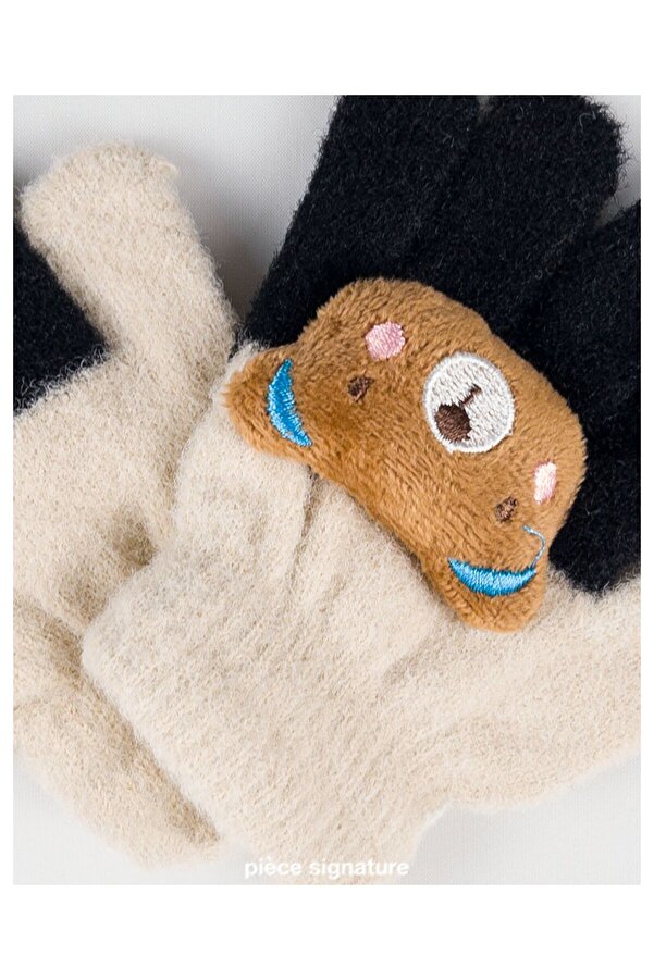 PIECE SIGNATURE Sevimli Ayı Aksesuarlı Yumoş Çocuk Eldiven ( 1-3 Yaş )
