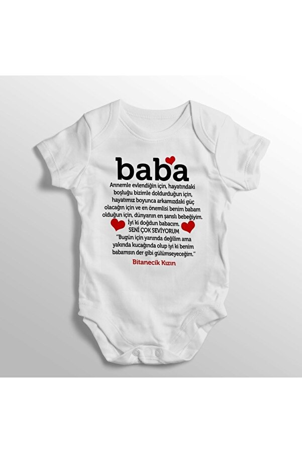 Limon Babaya Ilk Doğum Günü Hediyesi Bitanecik Kızın Yazılı Baskılı Bebek Zıbını