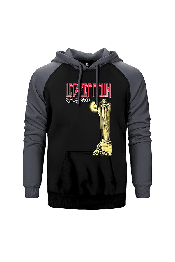Z zepplin Led Zeppelin Gray Raglan Sleeve Hooded Sweatshirt- Trendyol