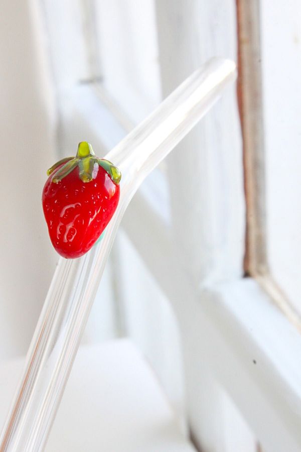 ADAMODART-Strawberry Figured Single Glass Straw 1