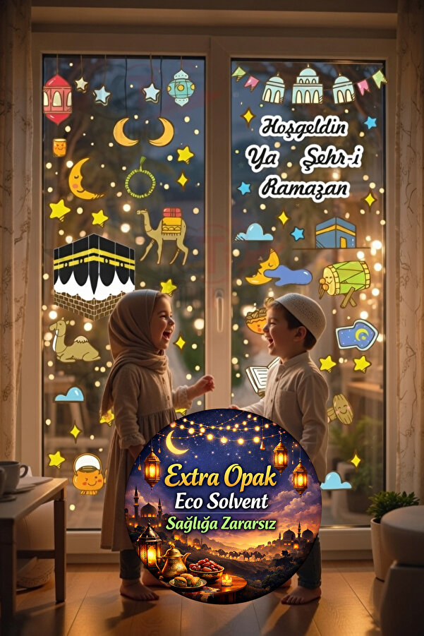 Kt Grup Ramazan Ayı Temalı Süsleme, Kabe Ve Ramazan Figürleri Cam Duvar Sticker Seti