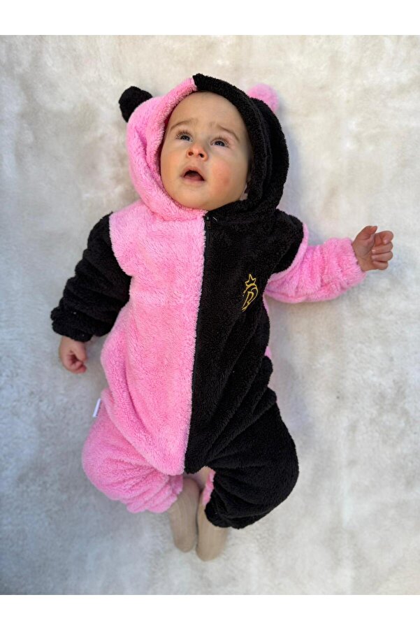 Minizade Welsoft Peluş Fermuarlı Kışlık Ponponlu Palyaço Kız Bebek Uyku Tulumu