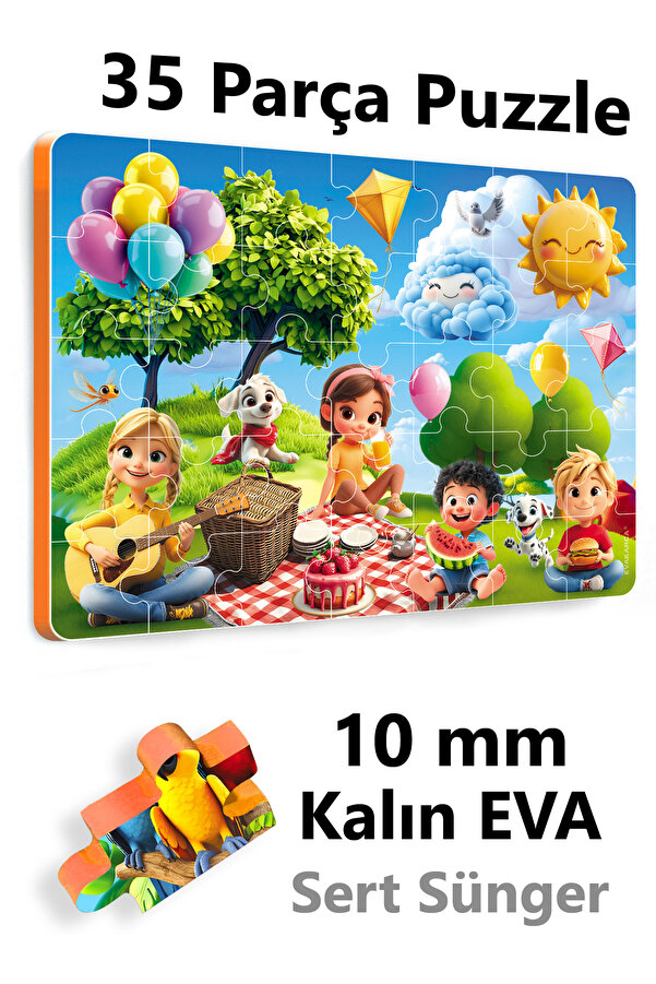 EVAKANCA 35 Parçalı Kalın Çocuk Puzzle Yapboz Piknikde Çocuklar