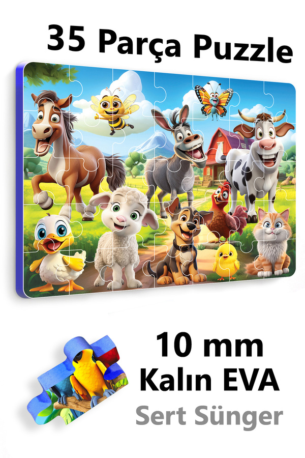 EVAKANCA 35 Parçalı Kalın EVA Puzzle Yapboz Çiftlik Hayvanları