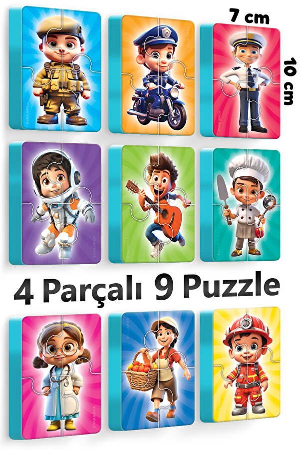 EVAKANCA 4 Parçalı 9 Adet Kalın EVA Puzzle Yapboz Meslekler