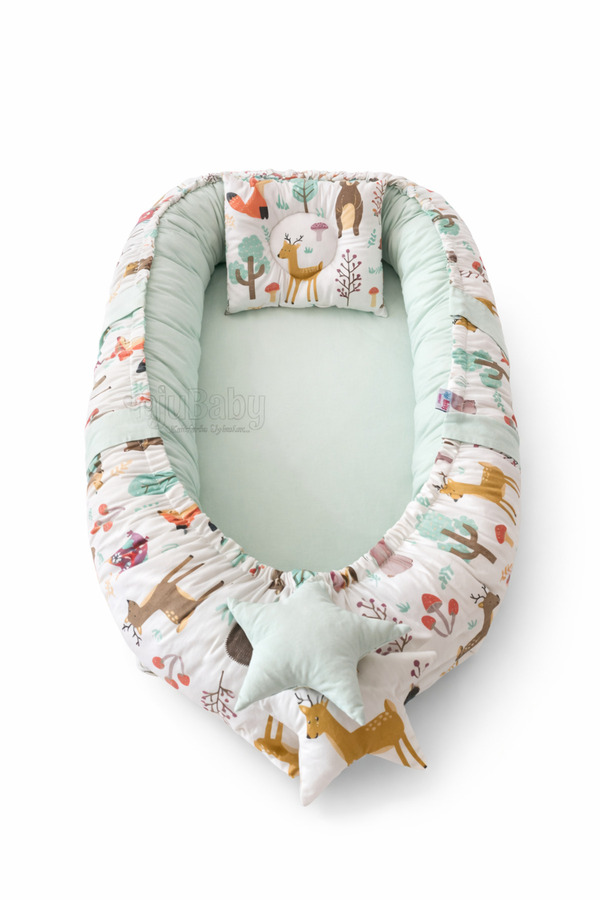 Jaju Baby Babynest Sevimli Orman Lüx Tasarım Organik Pamuk Kumaş Taşınabilir Anne Yanı Baby Nest