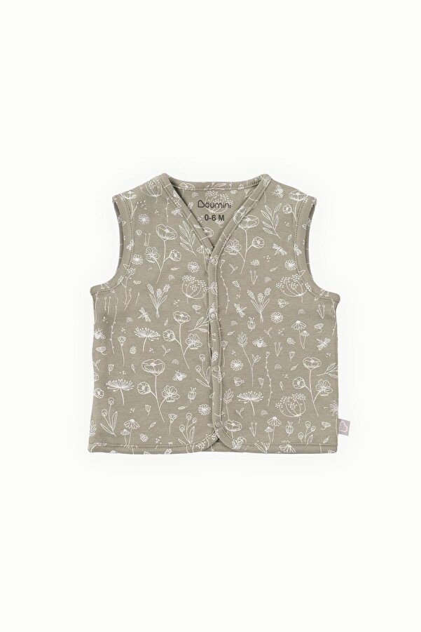Boumini Bebek Yelek Çift Taraflı Bahar Çiçekli Haki