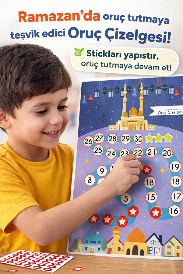 MSticker Çocuklar Için Oruç Çizelgesi - Ramazan Ayı Oruç Çizelgesi - Ramazan Sticker, Ramazan Süsü