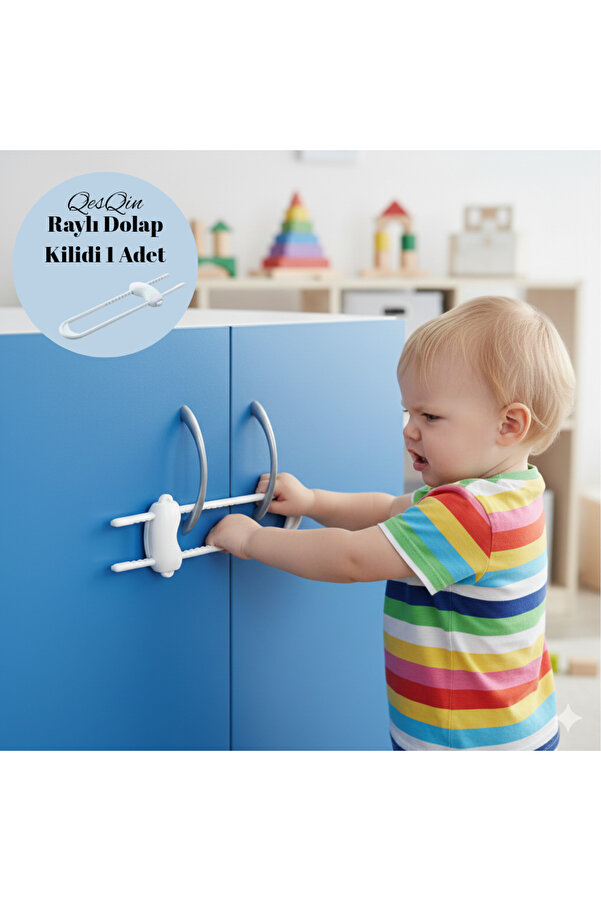 QesQin Bebek Çocuk Emniyet Kilidi - Raylı Dolap Çekmece Kilidi Çok Amaçlı Bebek Koruyucu
