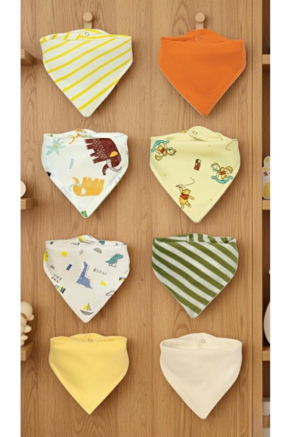 Lumos Trade (8 ADET) %100 Pamuk Kumaş Çift Katlı Çıtçıtlı Bebek Salya Önlük & Fular - Mix