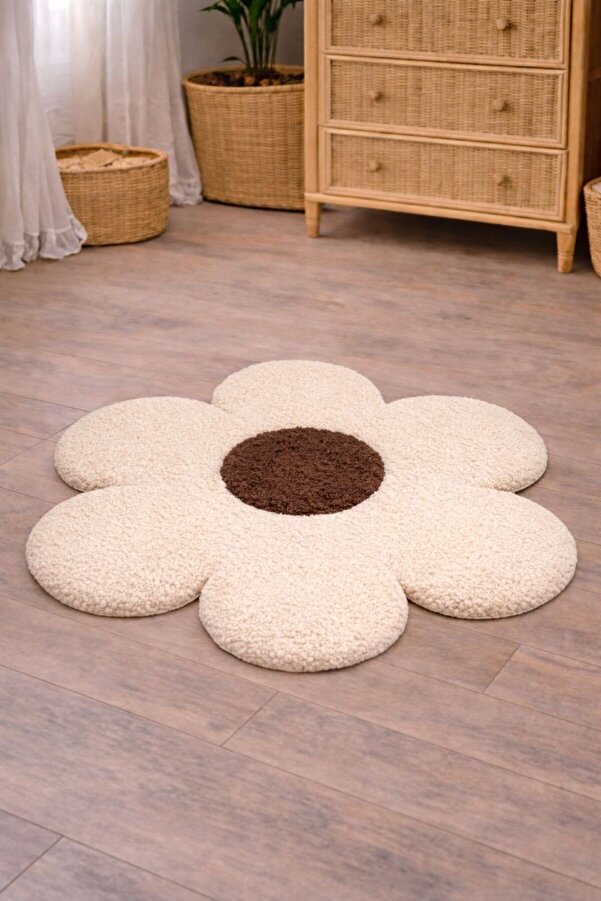 Cherry Bloom Cotton Papatya Model Teddy Oyun Matı Oyun Minderi TABANSIZ ÇİFT TARAFLI TEDDY KUMAŞ 90 cm
