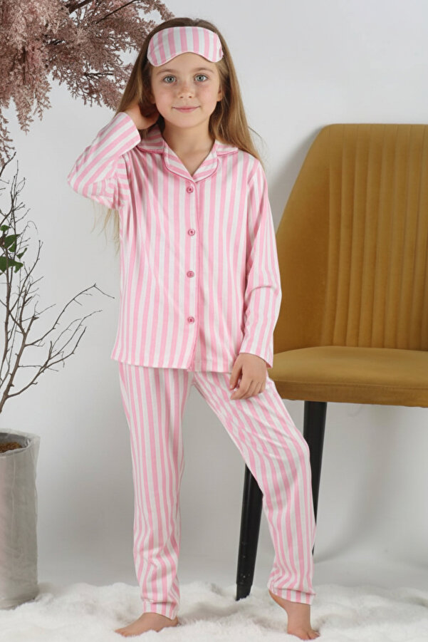Dimoi Kids Uzun Kollu Çizgili VS Kız Çocuk Pijama Takımı