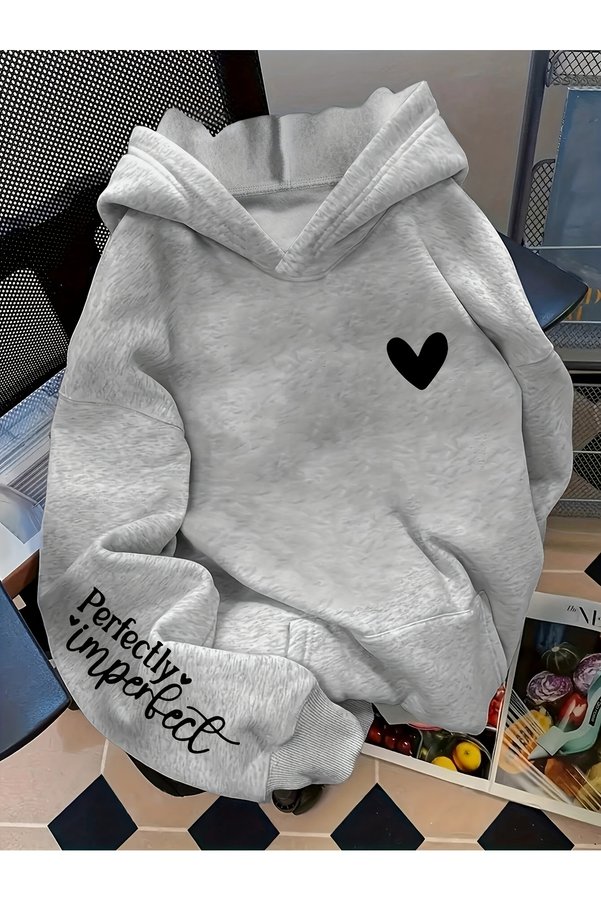 mercoledi Unisex Kalp Printed Hooded Comfortable Fit Oversized Cut Sweatshirt with Kangaroo Pocket