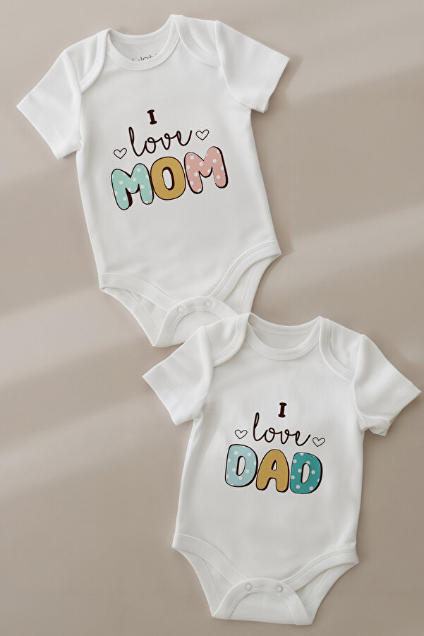 Lilabio %100 Organik Pamuk 2li Baskılı Kısa Kollu Bebek Body-Mom-Dad